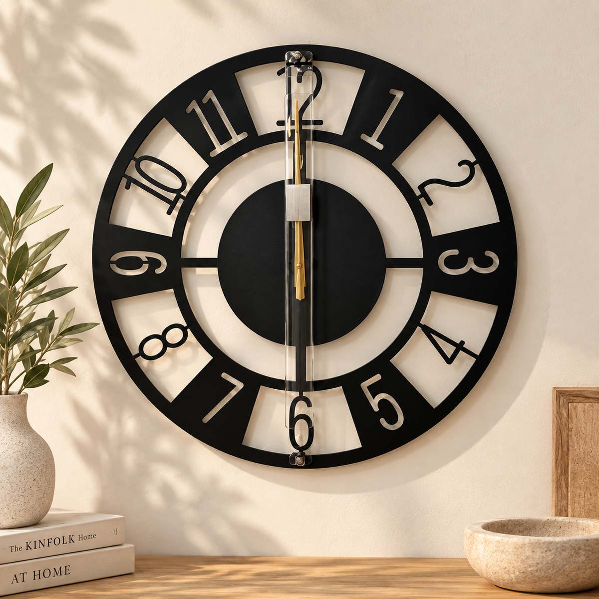 black metal  wall clock